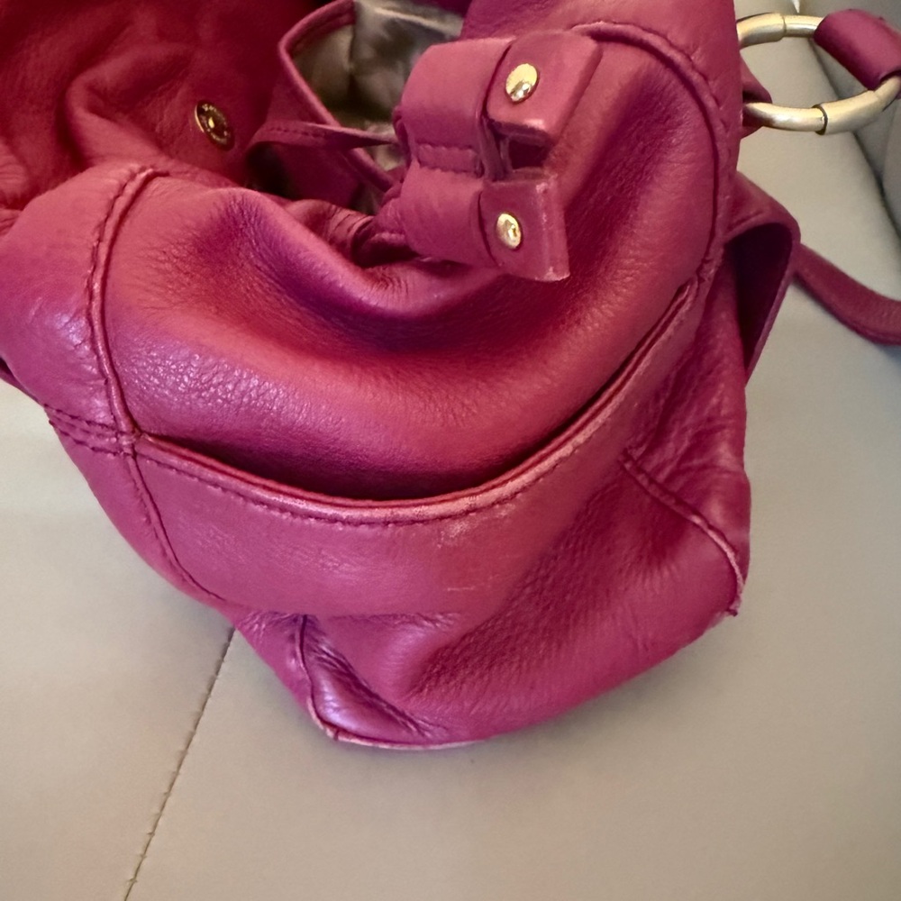 Michael Kors Plum Leather Shoulder Bag with Gold Emblem - Picture 7 of 11